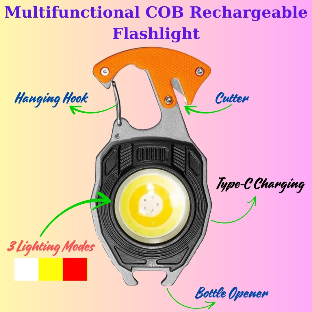 Multifunctional COB Rechargeable Flashlight with Lighter - Portable, Waterproof