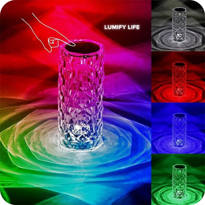 Diamond Rose Crystal Table Lamp - 16 Colors, Touch/Remote Dimmable Night Light