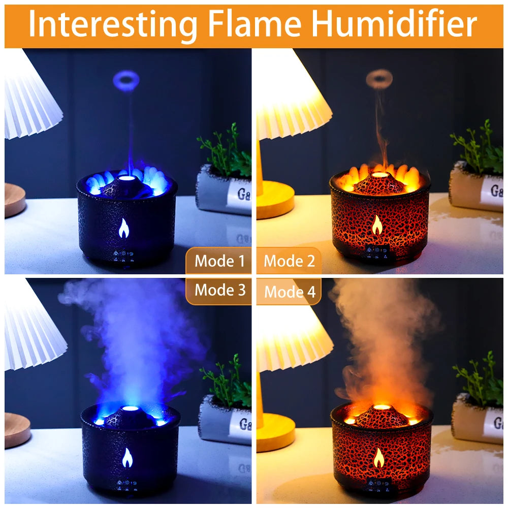 Volcano Flame Air Humidifier with Remote Control and Jellyfish Aroma Diffusion