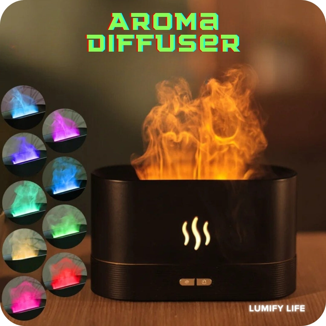 Ultrasonic Cool Mist Aroma Diffuser with LED Essential Oil Flame Lamp