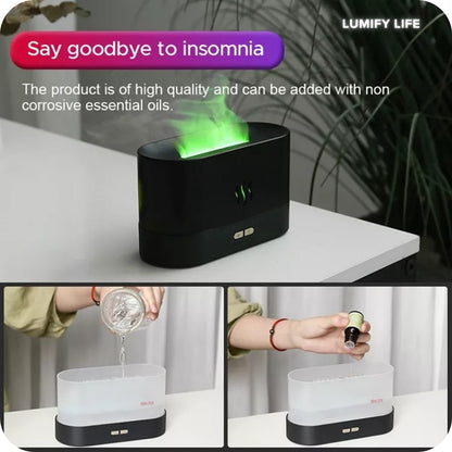 Ultrasonic Cool Mist Aroma Diffuser with LED Essential Oil Flame Lamp