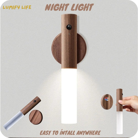 Wooden USB LED Night Light - Magnetic Wall Lamp